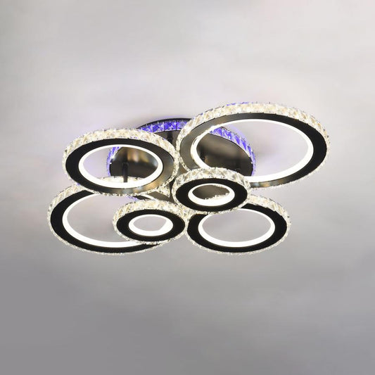 LED chandelier with remote control and crystal NOVA ROTONDA RGB 154W, 6 Circles, Cold/Warm/Neutral light, Dimmable, Black