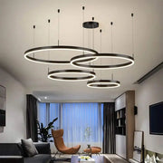 Suspended LED chandelier with remote control ADELAIDA 226W, 4 Circles, Cold/Warm/Neutral light, Dimmable, Black, Height Adjustable