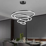 Suspended LED chandelier with remote control AZARIAH 112W, 4 Circles, Cold/Warm/Neutral light, Dimmable, Black, Height Adjustable