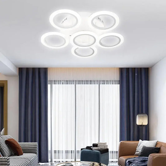 LED chandelier with remote control BOEME 50W, 6 Circles, Cold/Warm/Neutral light, Dimmable, White