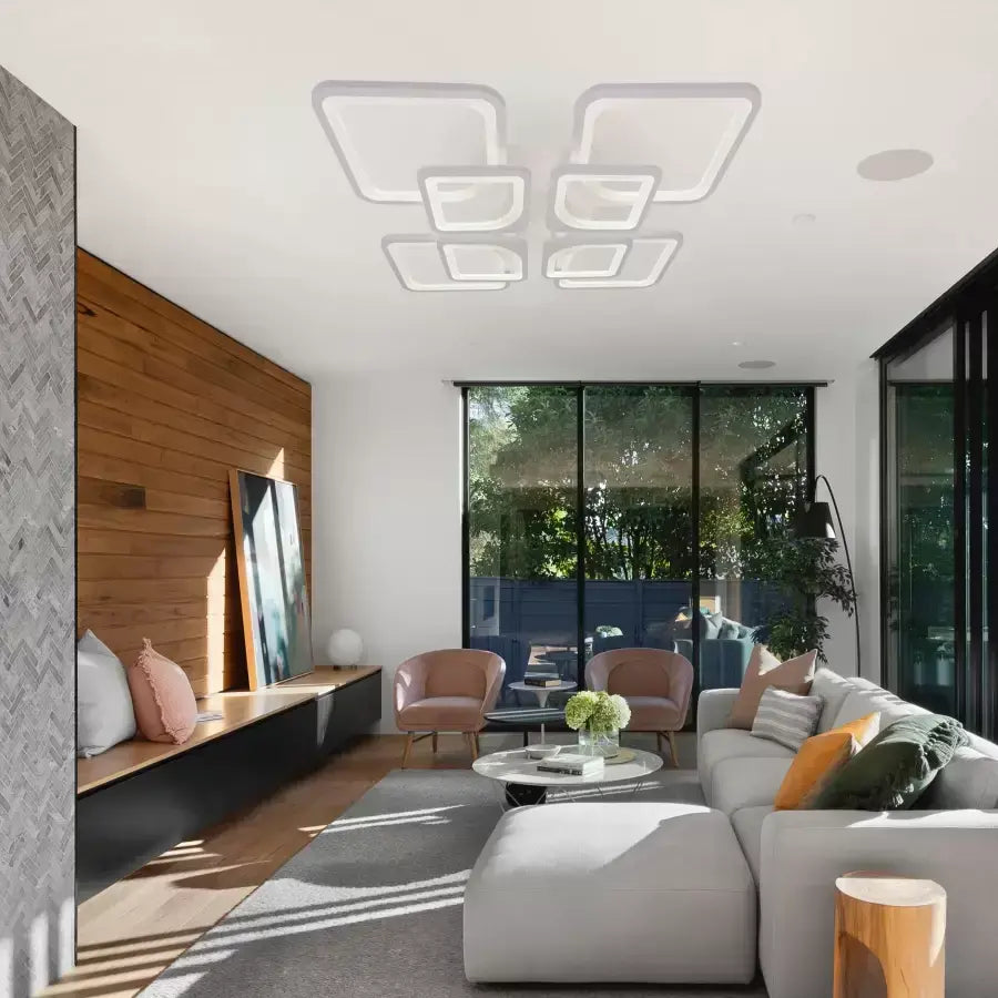 LED chandelier with remote control ZOE 135W, 8 Squares, Cold/Warm/Neutral light, Dimmable, White