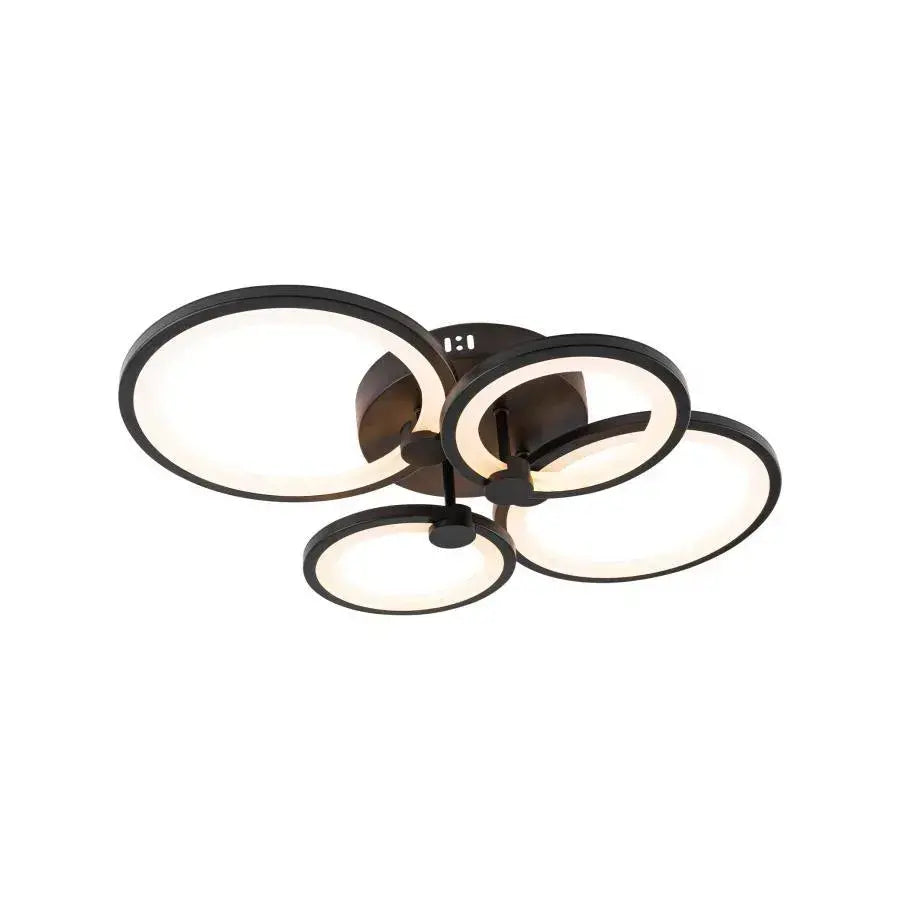 LED chandelier with remote control ALANI 88W, 4 Circles, Cold/Warm/Neutral light, Dimmable, Black