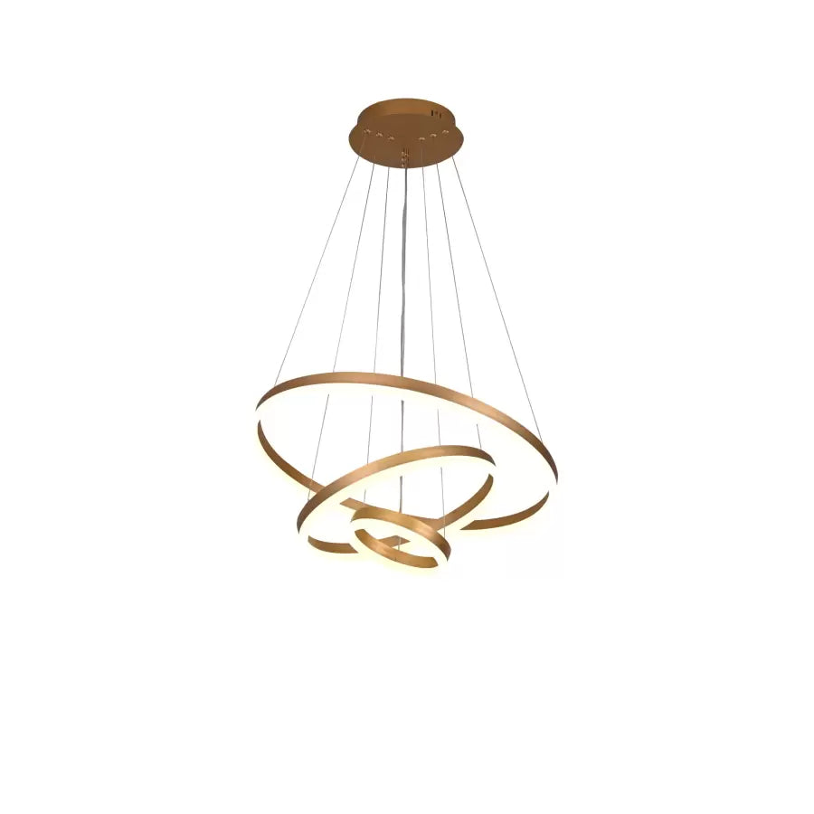 Suspended LED chandelier with remote control ELIZABETH, 84W, 3 Circles, Cold/Warm/Neutral light, Dimmable, Shiny Gold, Adjustable Height
