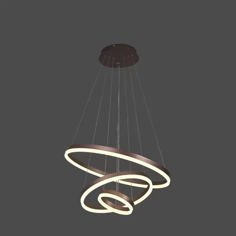 Suspended LED chandelier with remote control EMANUELLE 152W, 3 Circles, Cold/Warm/Neutral light, Dimmable, Brown, Height Adjustable