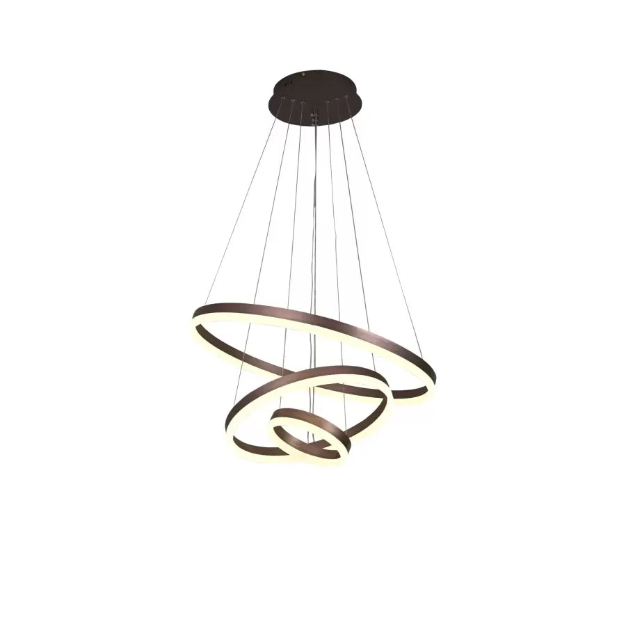 Suspended LED chandelier with remote control EMANUELLE 152W, 3 Circles, Cold/Warm/Neutral light, Dimmable, Brown, Height Adjustable