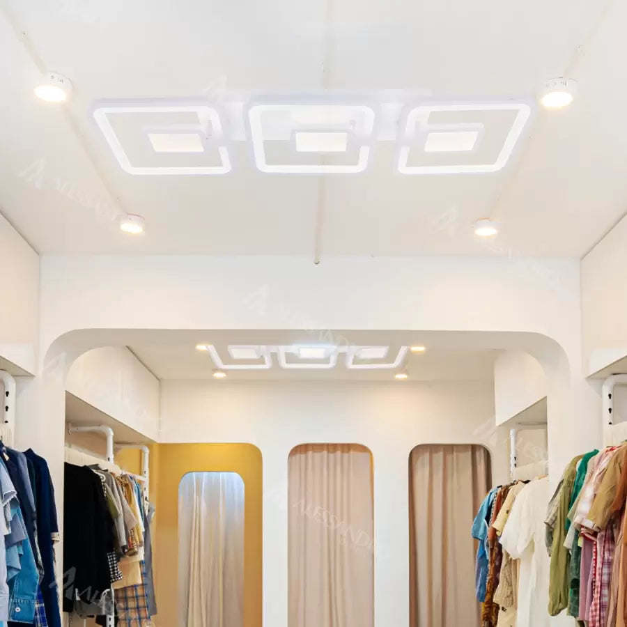 LED chandelier with remote control FELIX 75W, 3 Squares, Cold/Warm/Neutral light, Dimmable, White