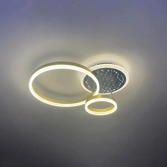 LED chandelier with remote control HATEYA 136W, 2 Circles, Cold/Warm/Neutral light, Dimmable, Golden White