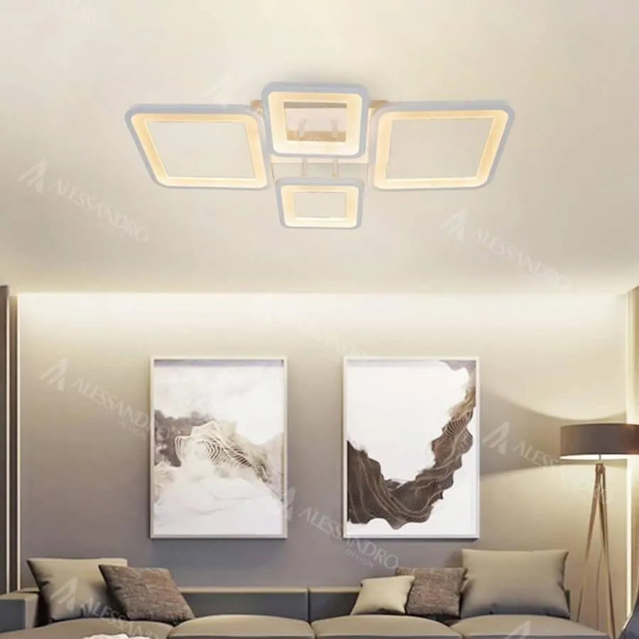 LED chandelier with remote control ELLA 85W, 4 Squares, Cold/Warm/Neutral light, Dimmable, White