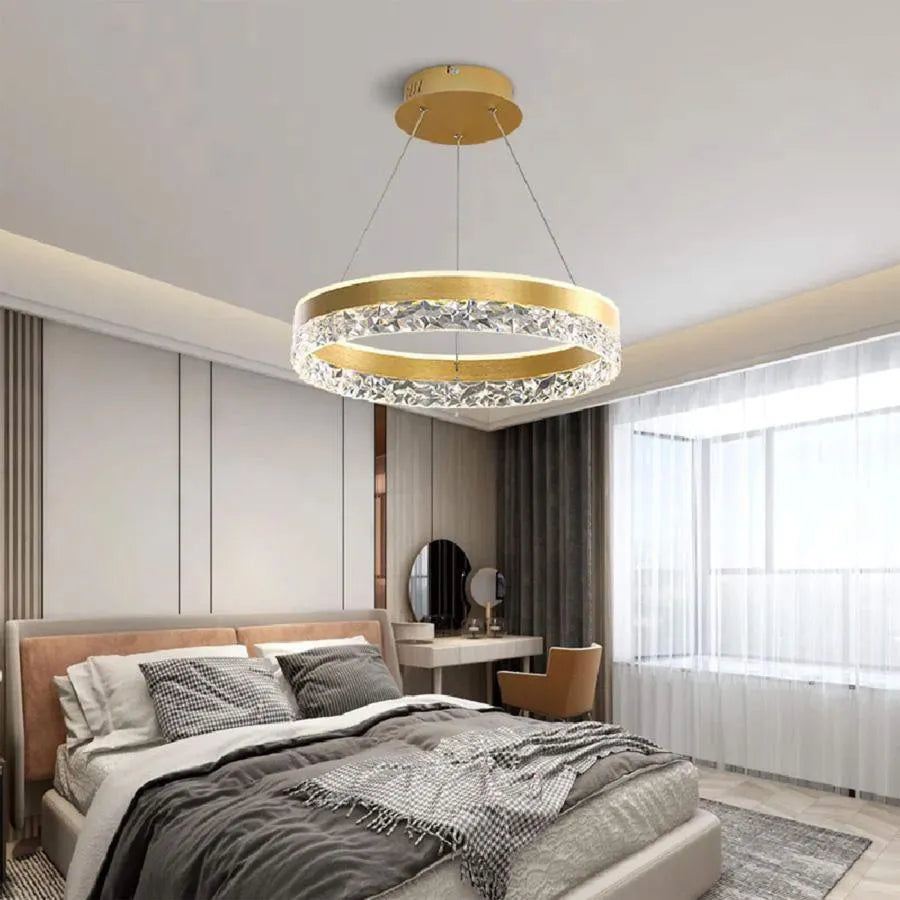 Suspended LED chandelier with remote control BRINDA 124W, Cold/Warm/Neutral light, Dimmable, Gold, Height Adjustable