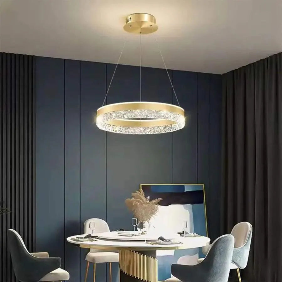 Suspended LED chandelier with remote control BRINDA 124W, Cold/Warm/Neutral light, Dimmable, Gold, Height Adjustable