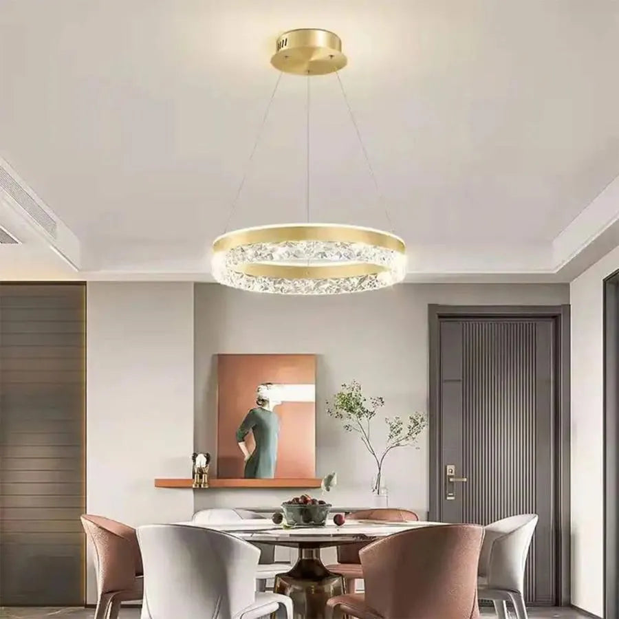 Suspended LED chandelier with remote control BRINDA 124W, Cold/Warm/Neutral light, Dimmable, Gold, Height Adjustable