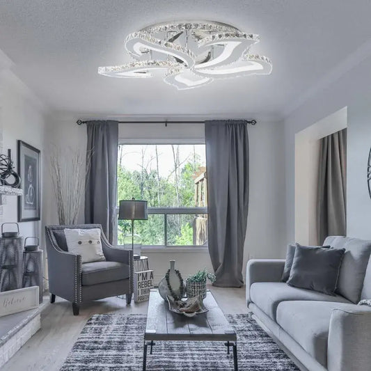 LED chandelier with remote control and crystal Alejandro RGB 89W, 5 Flowers, Cold/Warm/Neutral light, Dimable, Shiny Chrome