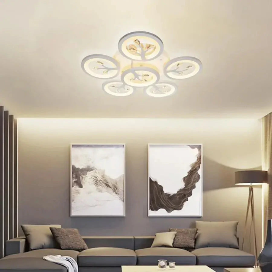 LED chandelier with remote control and crystal DAISY 72W, 6 Elements, Cold/Warm/Neutral light, Dimmable, White