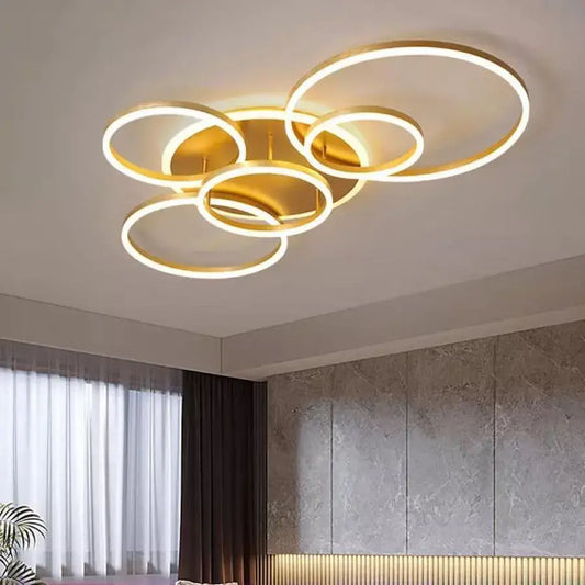 LED chandelier with remote control LYRA 248W, 5 Circles, Cold/Warm/Neutral light, Dimmable, Brushed Gold