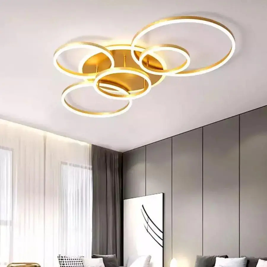 LED chandelier with remote control LYRA 248W, 5 Circles, Cold/Warm/Neutral light, Dimmable, Brushed Gold