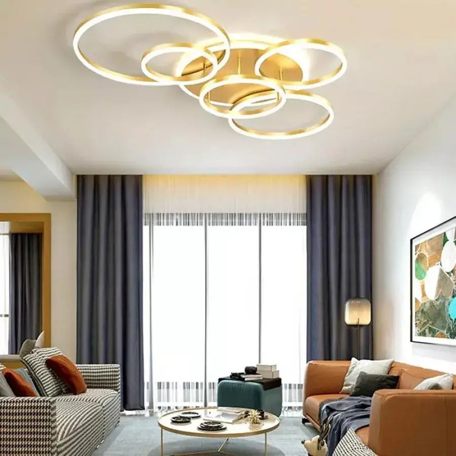LED chandelier with remote control LYRA 248W, 5 Circles, Cold/Warm/Neutral light, Dimmable, Brushed Gold