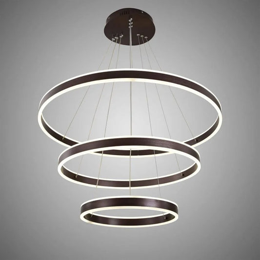 Suspended LED chandelier with remote control OLATHE 400W, 3 Circles, Cold/Warm/Neutral light, Dimmable, Brown, Height Adjustable