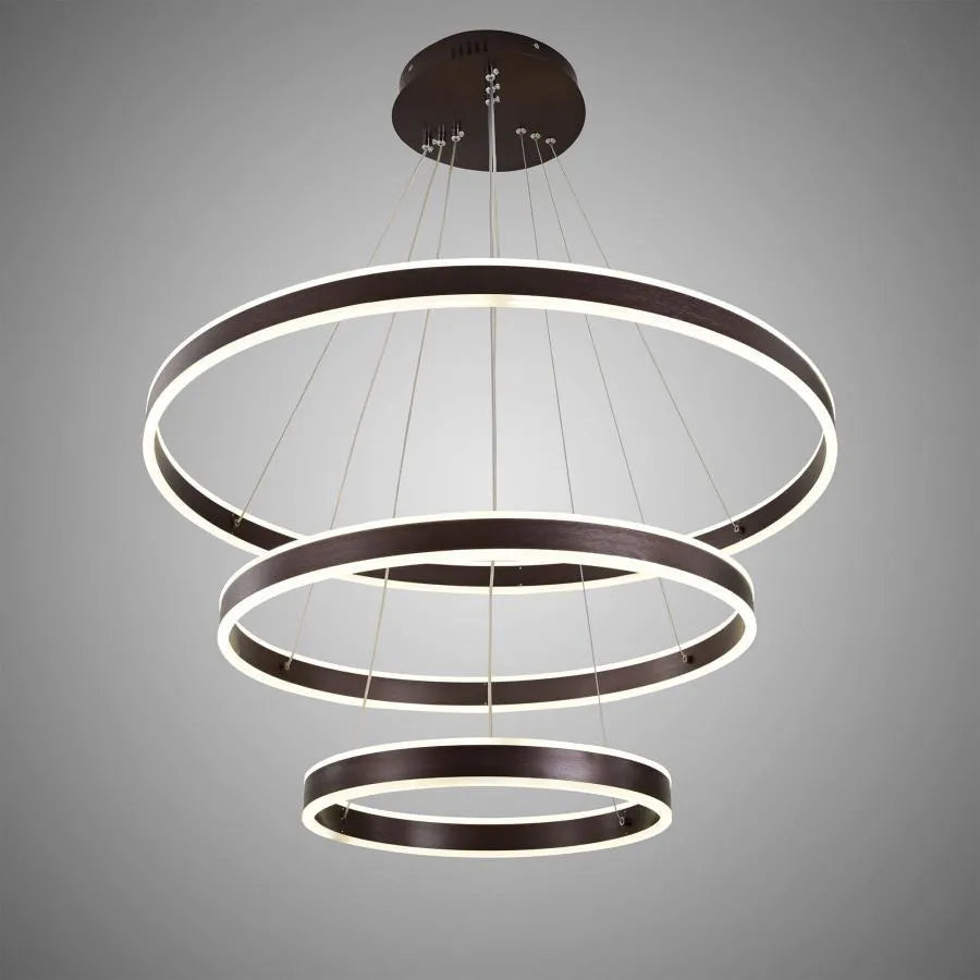 Suspended LED chandelier with remote control OLATHE 400W, 3 Circles, Cold/Warm/Neutral light, Dimmable, Brown, Height Adjustable