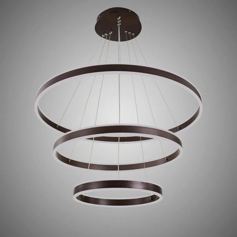 Suspended LED chandelier with remote control OLATHE 400W, 3 Circles, Cold/Warm/Neutral light, Dimmable, Brown, Height Adjustable