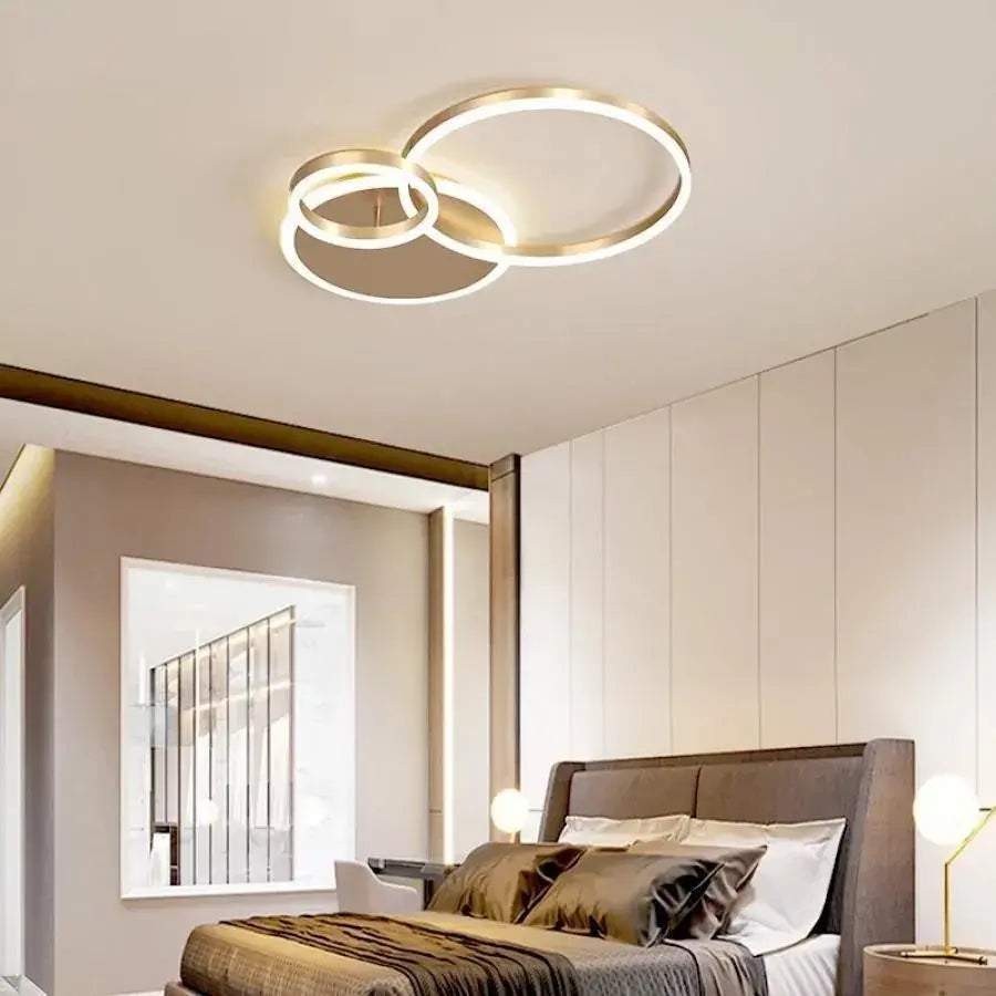 LED chandelier with remote control RILIA 100W, 2 Circles, Cold/Warm/Neutral light, Dimmable, White Gold