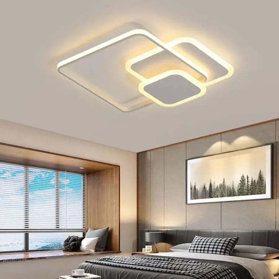 LED chandelier with remote control ANEMONA 75W, 3 Squares, Cold/Warm/Neutral light, Dimmable, White