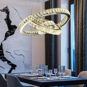 Suspended LED chandelier with remote control and crystal TEATRU 36W, 3 Circles, Cold/Warm/Neutral light, Dimmable, Shiny Chrome, Adjustable Height