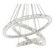 Suspended LED chandelier with remote control and crystal TEATRU 36W, 3 Circles, Cold/Warm/Neutral light, Dimmable, Shiny Chrome, Adjustable Height