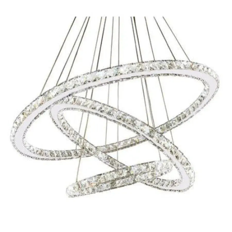 Suspended LED chandelier with remote control and crystal TEATRU 36W, 3 Circles, Cold/Warm/Neutral light, Dimmable, Shiny Chrome, Adjustable Height
