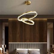 Suspended LED chandelier with remote control AZARIAH 112W, 2 Circles, Cold/Warm/Neutral light, Dimmable, Shiny Gold, Adjustable Height