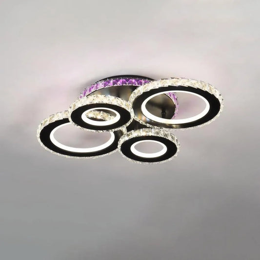 LED chandelier with remote control and crystal ZAFINA RGB 136W, 4 Circles, Cold/Warm/Neutral light, Dimmable, Black