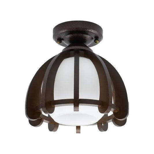 Mina Chandelier, 1*E27, Brown with White, Wood and Glass