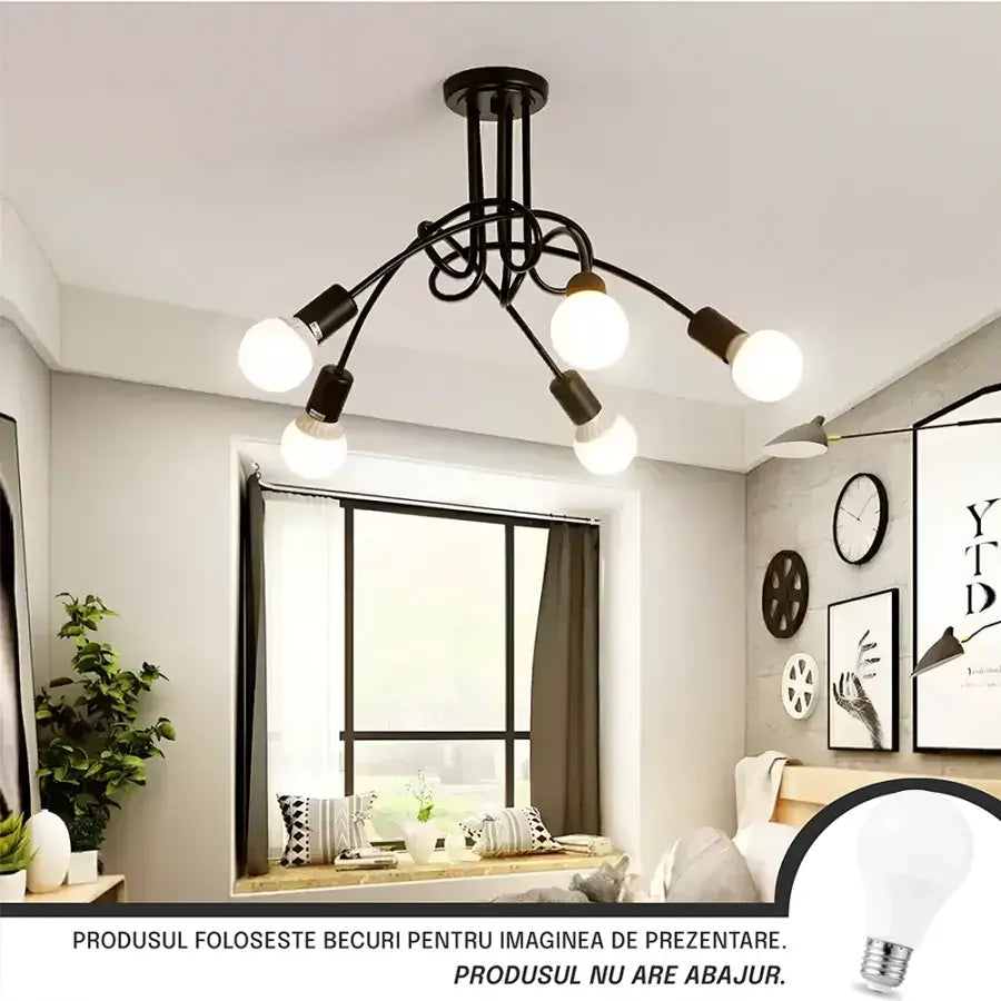 Modernist Chandelier Penta 5, 5x E27, Black, Modern Design