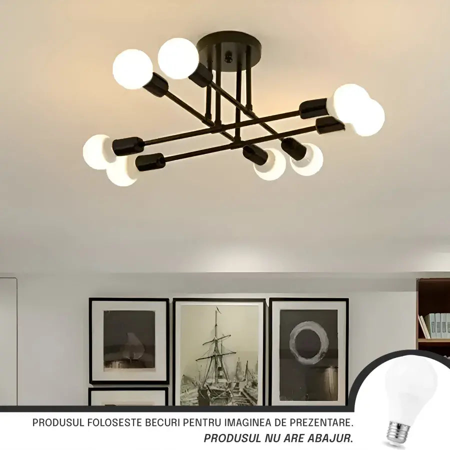 Modernist Octa 8 Chandelier, 8x E27, Black, Modern Design