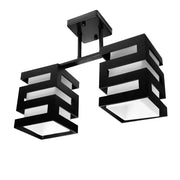 VANJA Wooden Chandelier with Square Lampshade 2 X E27 Socket Black White