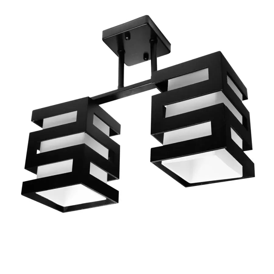 VANJA Wooden Chandelier with Square Lampshade 2 X E27 Socket Black White