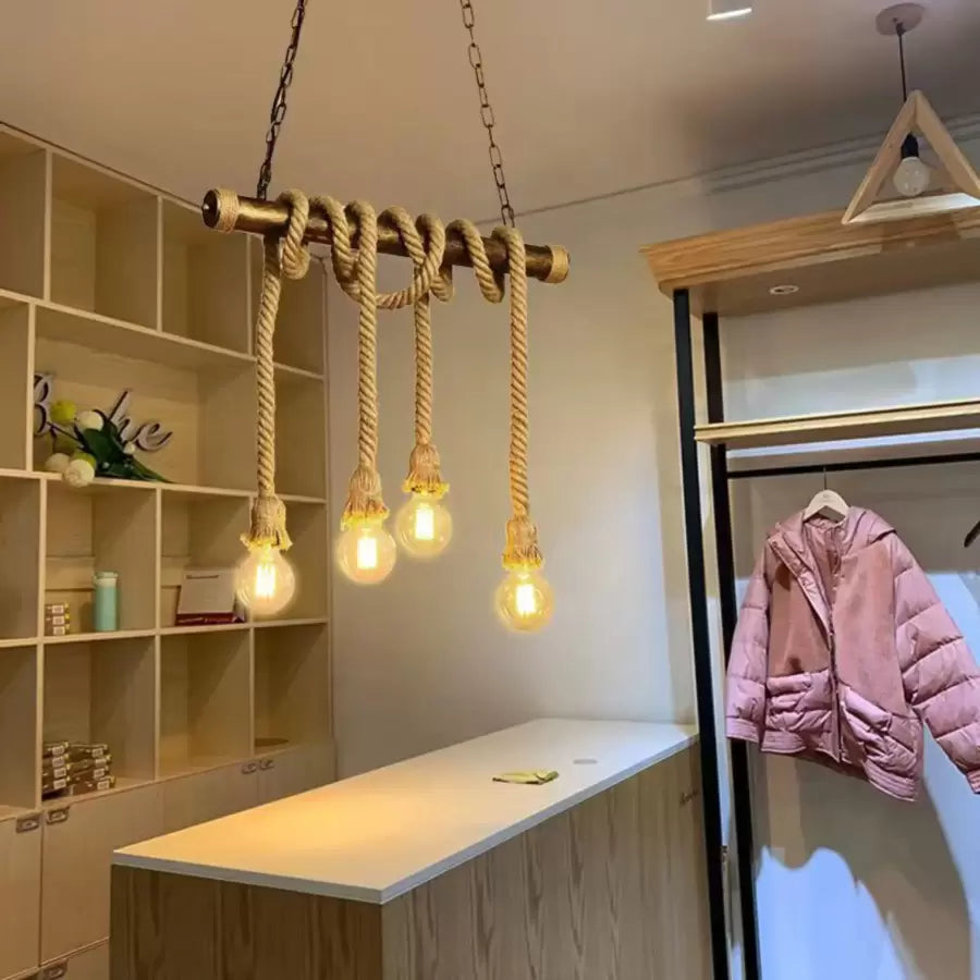 Vintage Rope Chandelier PEDRO, 4 x E27 Dark Wood