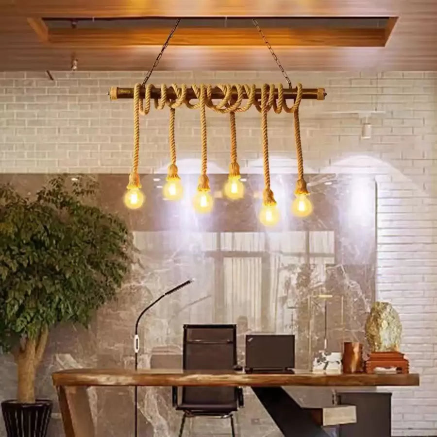 Vintage Rope Chandelier PEDRO, 6 x E27 Dark Wood