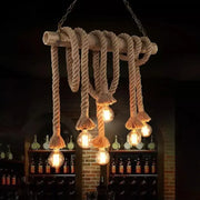 Retro Chandelier, 6*E27, Brown, Bamboo and Rope
