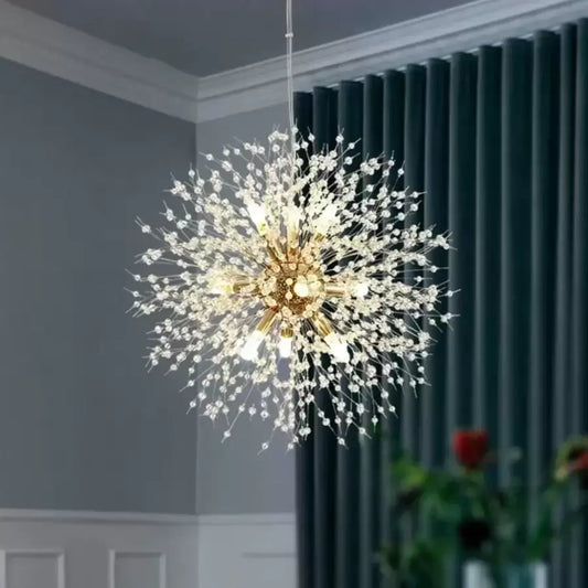 Schönbrunn Crystal Chandelier, 9x G9, Diameter 49cm, Glossy Gold, Adjustable Height
