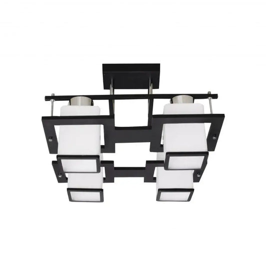 Aramis Classic Chandelier with wood, Square Lampshade, 4 X E27 Socket, White / Black
