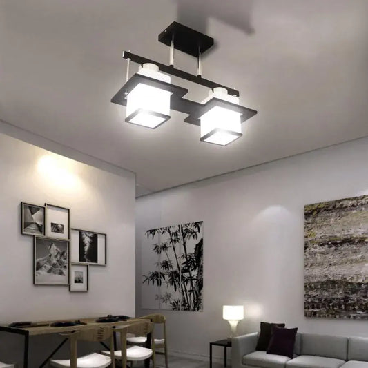 Aramis Classic Chandelier with Wood Square Shade 2X E27 White Black