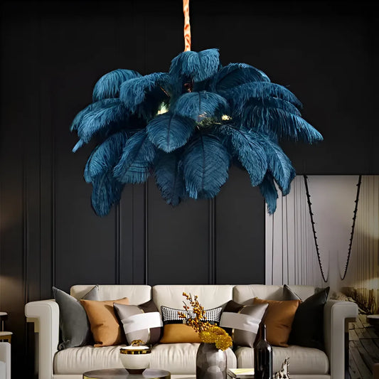 Thalis Chandelier, 40W LED Feathers, Dark Green