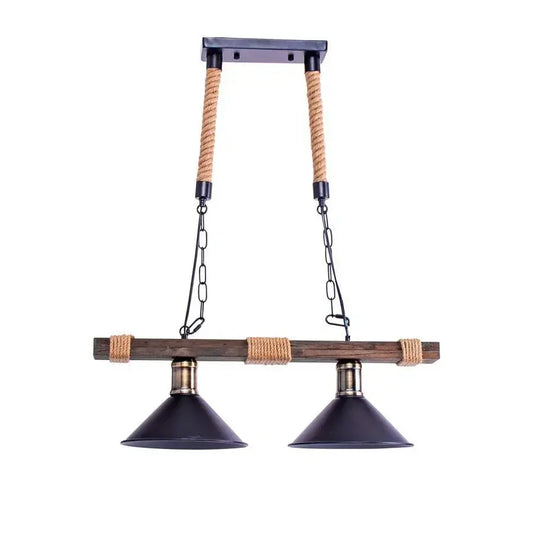 Traditional Chandelier, 2*E27, Brown, Metal and Rope