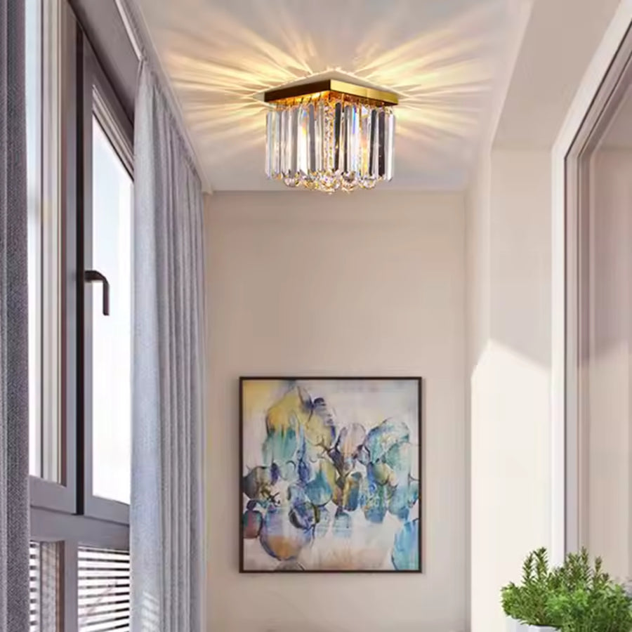 MARTINEZ Linear Luxe Crystal Chandelier, Diameter 35cm, 4x E14, Glossy Gold