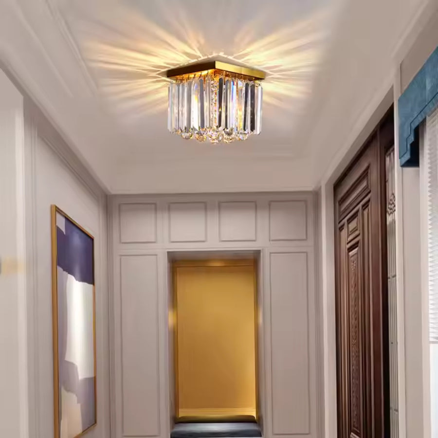 MARTINEZ Linear Luxe Crystal Chandelier, Diameter 35cm, 4x E14, Glossy Gold