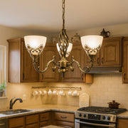 Rustic COTTAGE Chandelier, 3*E27, Antique Bronze, Metal and Glass