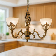 Rustic COTTAGE Chandelier, 3*E27, Antique Bronze, Metal and Glass
