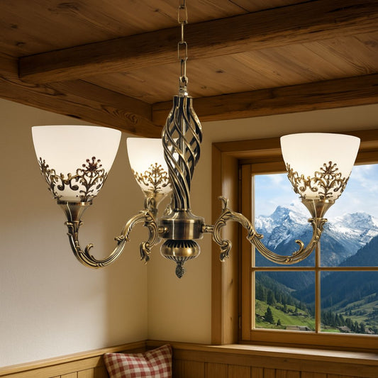 VINTAGE Chandelier, Pendant type, COTTAGE, Circular, 3xE27, Glass and Metal, Bronze