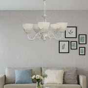 Rustic COTTAGE Chandelier, 5*E27, White, Metal and Glass