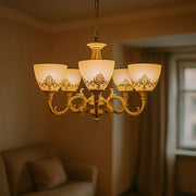Rustic COTTAGE Chandelier, 5*E27, White, Metal and Glass